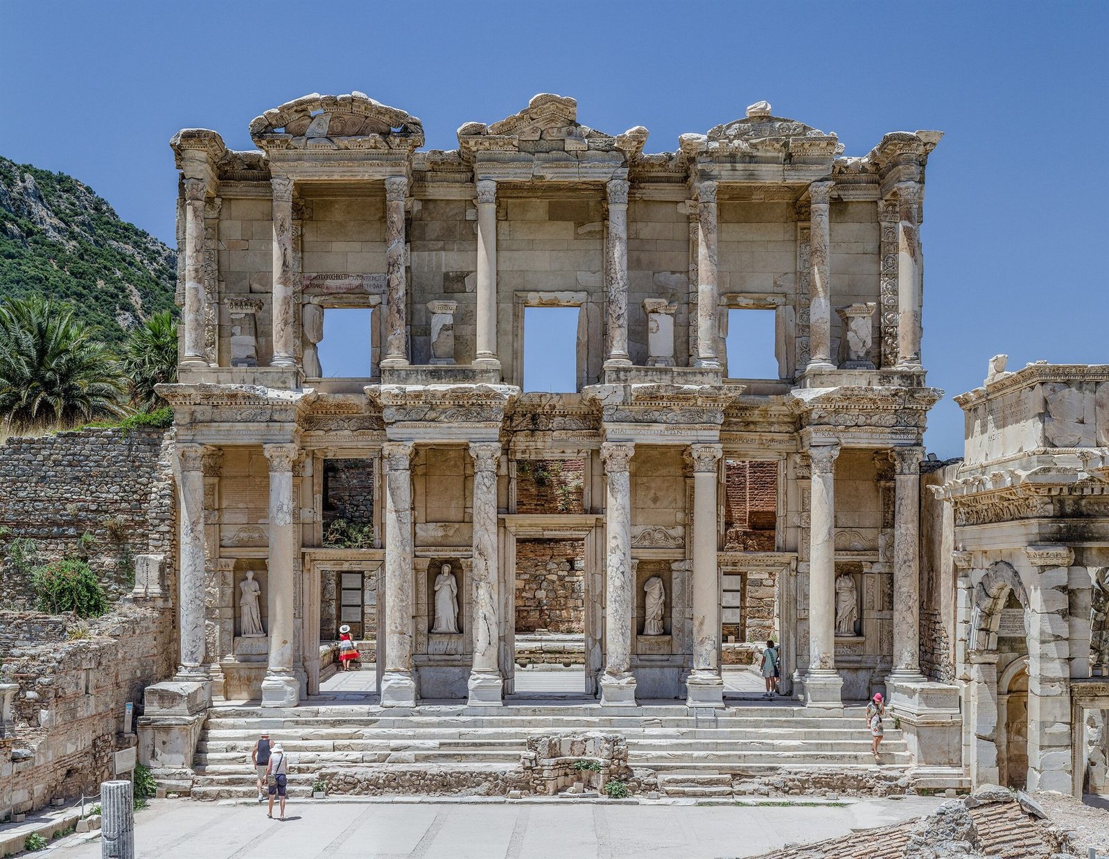 The Library of Celsus and ancient stone streets at Ephesus