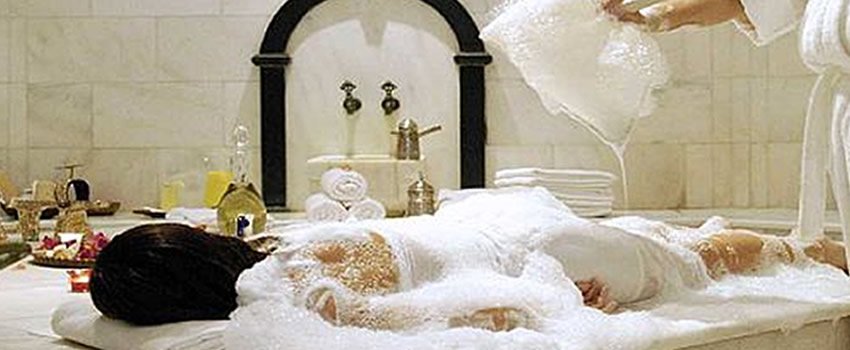 Traditional marble interior of a Turkish hamam